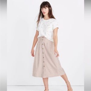 NWOT Madewell Patio Button-Front Midi Skirt in Clay Stripe Size 8
